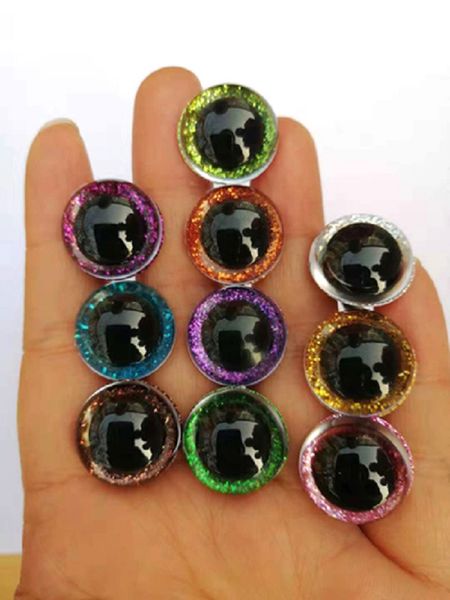 

20pcs 10color 9-24mm tiny round plastic clear toy safety eyes glitter nonwovens white hard washer