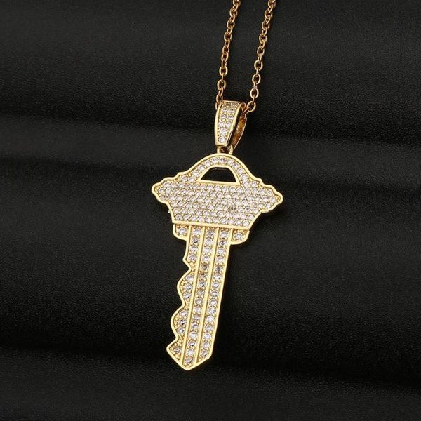

hip hop punk large key couple neck chains zircon pendant jewellery stainless steel accessories chain gift necklace for women man, Silver