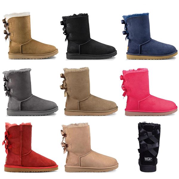 

women winter snow boots fashion australia coffee khaki chestnut brown classic short bow ankle knee bow girl boot size 36-41, Black