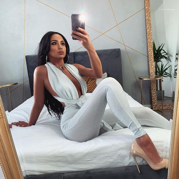 

slim backless skinny dark v neck sleeveless rompers fashion womens jumpsuits silver wire women jumpsuits rompers club, Black;white