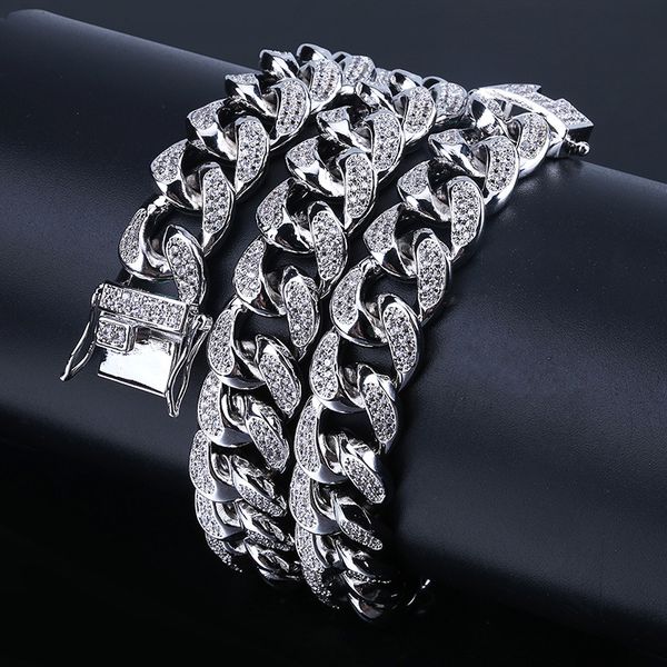 

14mm hip hop men's maimi cuban link chain necklace silver plated gold iced out cubic zircon bling jewelry necklaces gifts