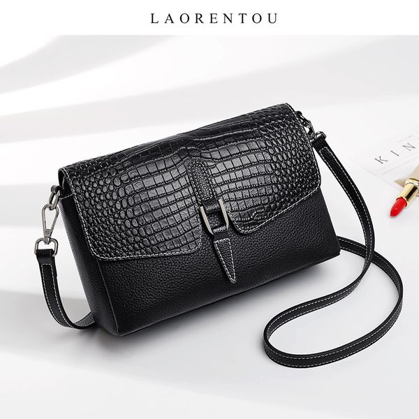 

laorentou genuine leather women classic alligator crossbody bag crocodile shoulder messenger bag soft large capacity flap