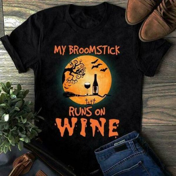

my broomstick runs on wine halloween gift men t-shirt cotton s-3xl summer style tee shirt