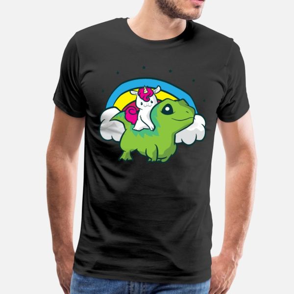 

cute unicorn riding on dinosaur rainbow fantasy t shirt men print 100% cotton round neck family loose basic summer style normal shirt