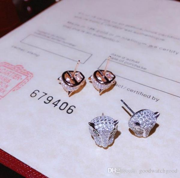 

jewelry earring woman panth`ere series 925 sterling silver animal leopard head stud earring 2 colors wedding, Golden;silver