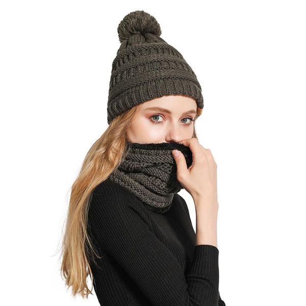 

beanie/skull caps warm winter knitted hat skullies beanies hats for women ball cap pompom with plus velvet scarf, Blue;gray
