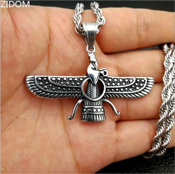 

2020 new men vintage faravahar ahura mazda pendant necklaces fashion zoroastrian necklace male hip hop jewelry gifts, Silver