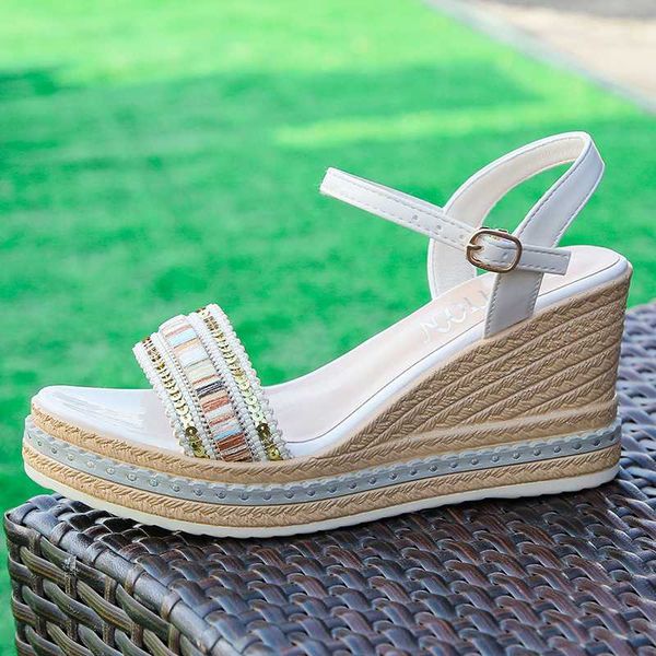

outdoor women sandals summer open toe wedge heel sandals fashion thick bottom waterproof buckle ladies new, Black