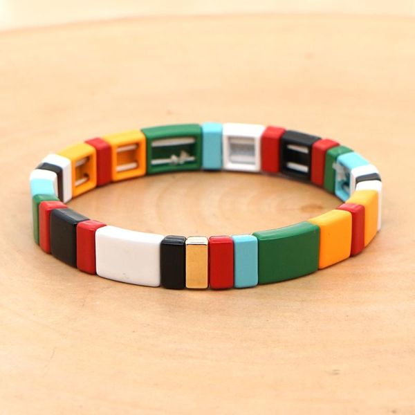 

shinus 2020 rainbow enamel tile bracelets women pulseras mujer moda 2020 bracelet men bohemian corlorful bileklik jewelry couple, Red;blue