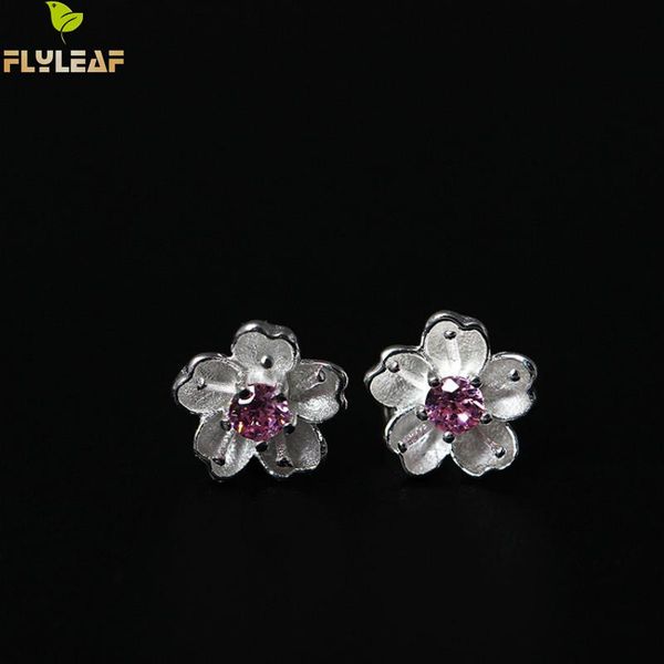 

flyleaf brand 2020 cherry blossoms stud earrings for women romantic style girl gift 925 sterling-silver-jewelry, Golden;silver