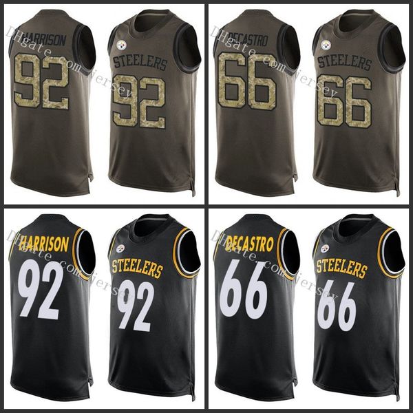 

pittsburgh steelers green 66 david decastro black 92 james harrison green player nfl tank jersey, Black;red