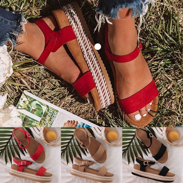 

2020new sfit shoes woman summer platform women's sandals leather straps muffin bottom casual sandals zapatillas mujer, Black