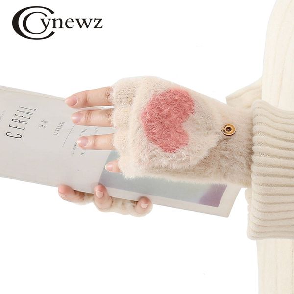 

women knitted fingerless gloves winter warm ladies pink heart wool half finger gloves mitten female hand wrist mittens, Blue;gray