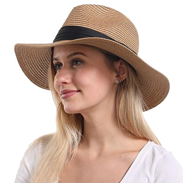 

wide brim hats fggs-straw hat summer foldable beach seaside sun protection vacation female english panama straw unise, Blue;gray