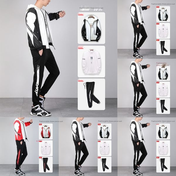 

men's hoodie hooded vest three-piece suit 2020 autumn new korean style long sleeve sports casual coat hoodiehoodie hoodiestudent coat f, Black