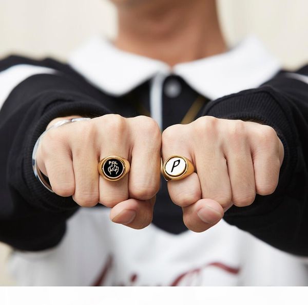 

palace hip hop rings p-logo rotary reversal middle finger double-sided alloy ring, Golden;silver