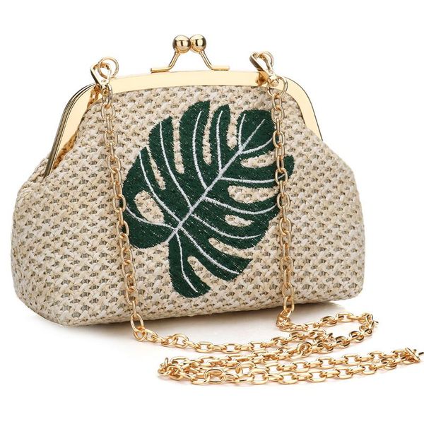 

embroidery print straw shell shape clutch bag women casual summer beach weave shoulder bags evening party tree rattan bags 2020