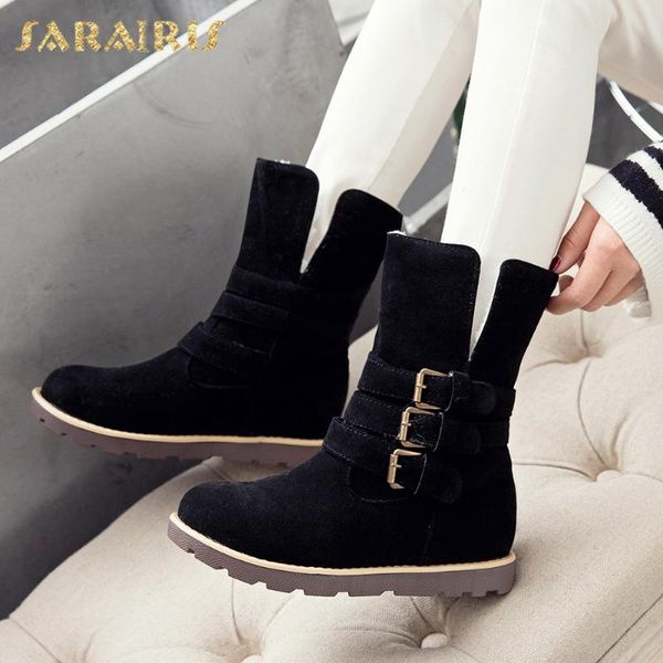 

sarairis 2020 new fashion big size 43 buckle decoration mid calf boots woman shoes platform comfy warm winter boots female, Black