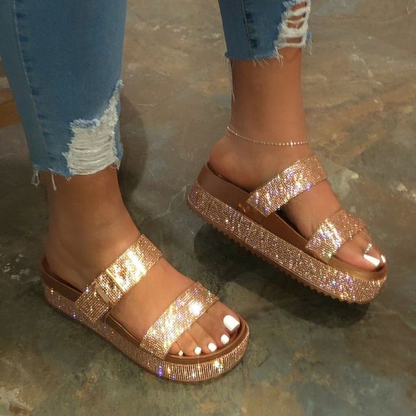 

женщины rhinestone тапочки casual summer пип-схождение бич обувь двухслойных женская обувь кристалл алмаза bling вьетнамки, Black