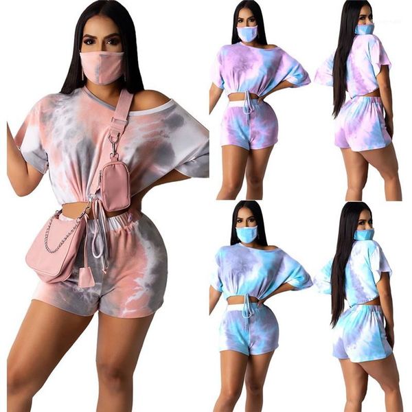

neck fashion suits womens clothing 2 piece set summer womens designer biker shorts sets tie dye crew, Gray
