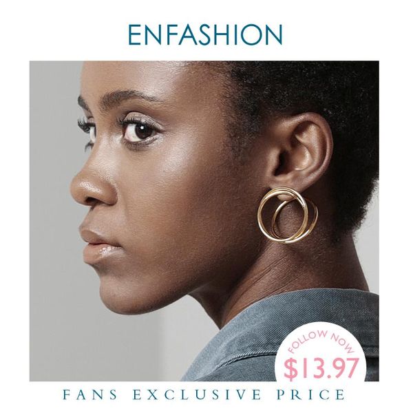 

enfashion multi-layer circle stud earrings for women punk geometric simple line earings statement fashion jewelry oorbellen 1032, Golden;silver