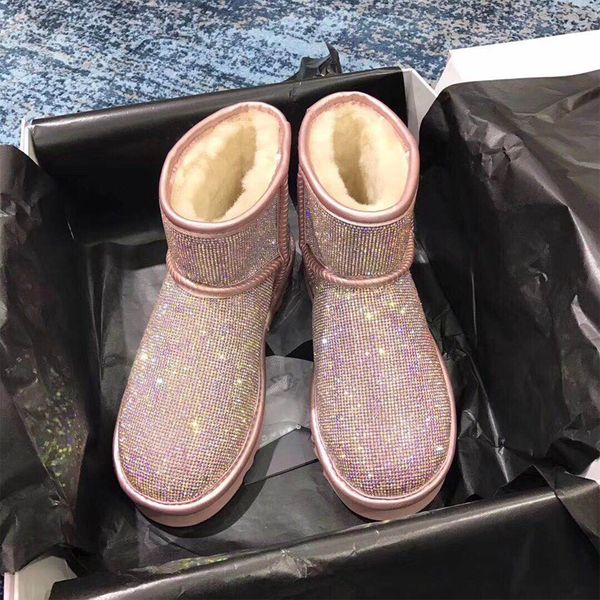 

vallu 2020 winter snow boots rhinestone fur one short tube with drill snow cotton full drill women's boots, Black