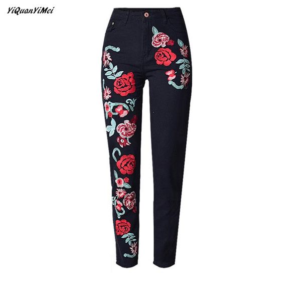 

yiquanyimei new fashion 3d embroidery jeans woman straight jean pants, Blue