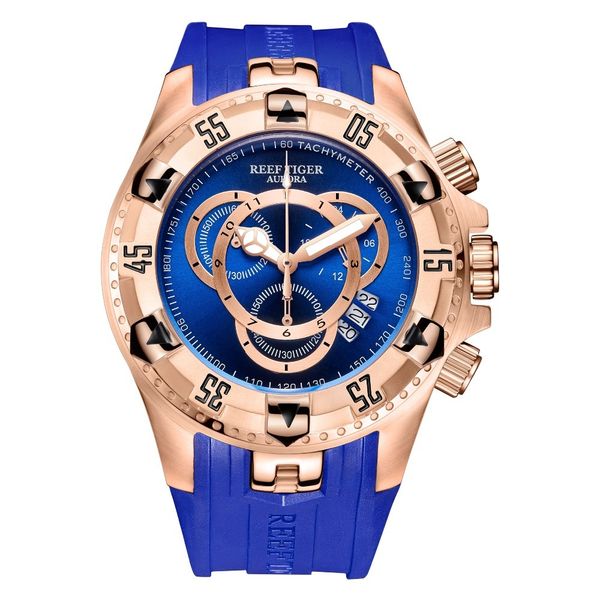 

reef tiger/rt brand luxury sport watch for men rose gold blue watch rubber strap fashion watches reloj hombre rga303-2, Silver