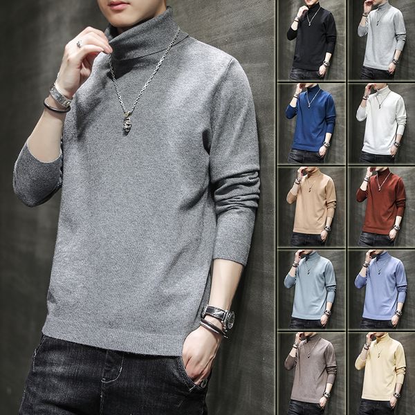 

high collar sweater mens loose fall winter trend multi color solid fashion brand pullover -5xl, White;black