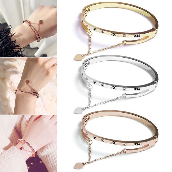 

womens elegant bracelet roman number love fringed peach heart pendant bracelet@88, Black