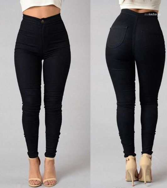 

конфеты цвета тощие женщин jeans zipper омывается высокая талия женщин брюки женские повседневные брюки карандаш, Blue