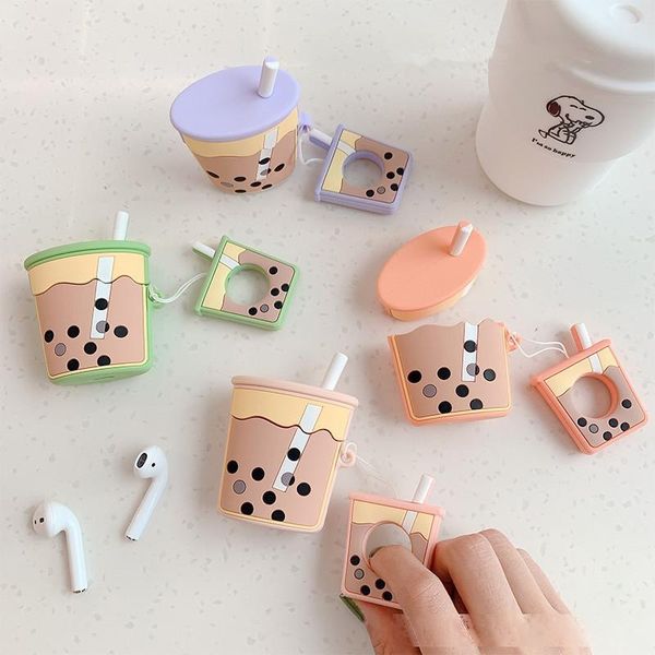 

for apple airpods case pearl milk bubble tea silicone case cover for airpods 2 bluetooth earphone cover for air pods