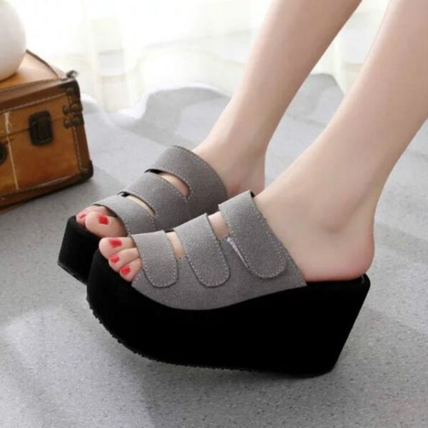 

summer women's shoes fashion woman flip flops wedge high heel shoes woman beach shallow slippers zapatos mujer, Black