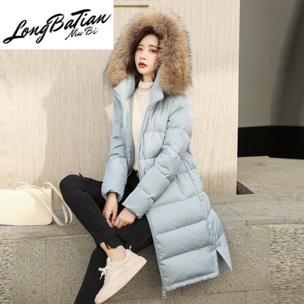 

jacket women's winter real raccoon dog fur collar parkas woman white duck down jackets female long coats 2020 lw, Black;white