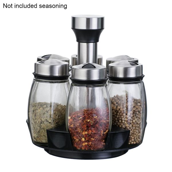 

7 pieces condiment storage seasoning bottle set kitchen tools rotating rack