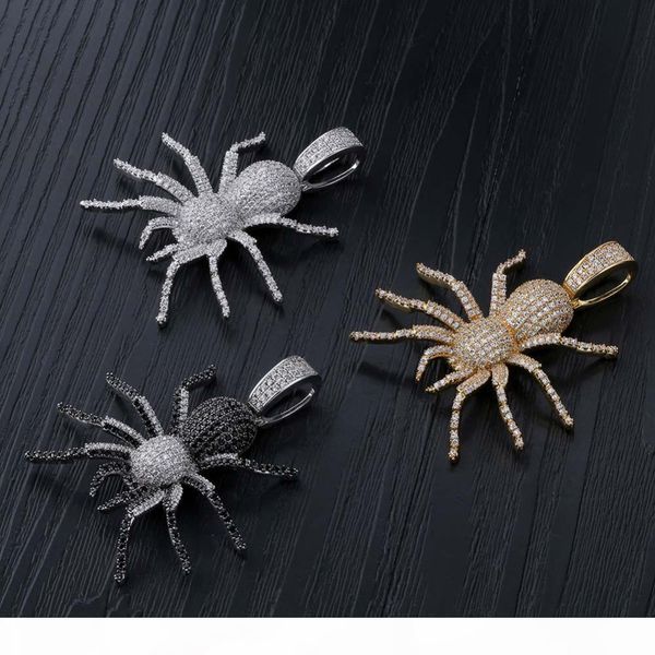 

new iced out cz spider pendant necklace mens micro paved hip hop gold silver color bling charm chains jewelry