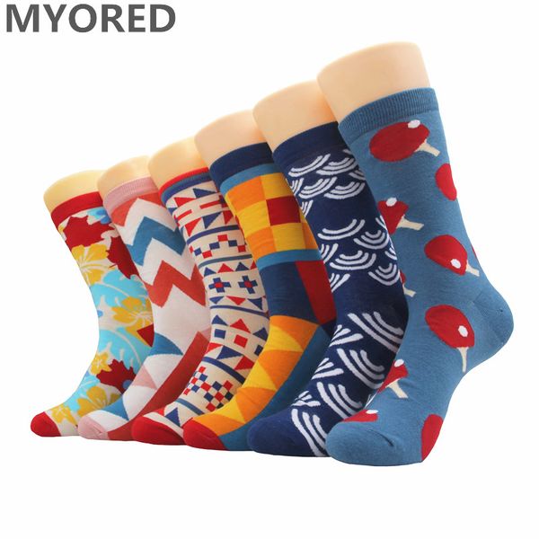 

men's socks myored 6pairs/lot mens combed cotton colorful funny novelty merry christmas gift sock for casual business dress, Black