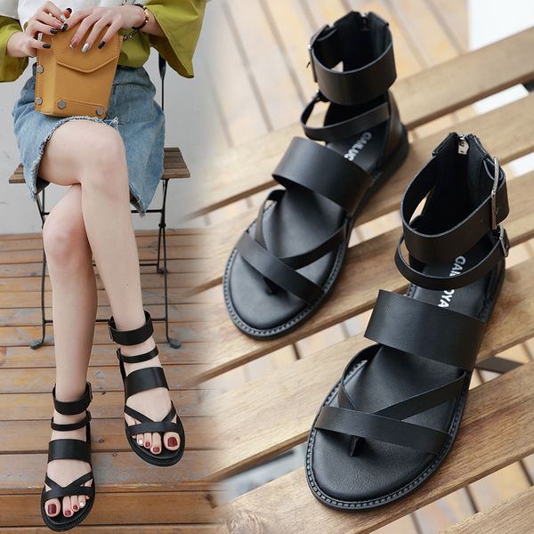 

swyivy sandles women flat summer shoes rome sandles open-toe female casual beach shoes women gladiator, Black