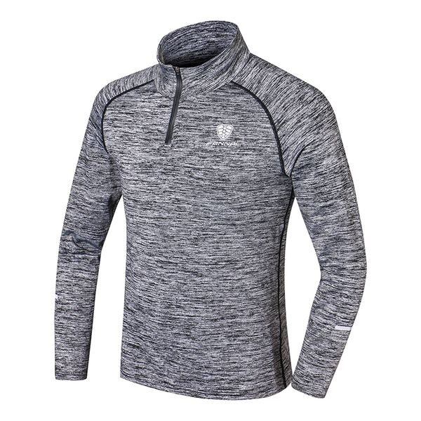 

outdoor t-shirts long sleeve quick dry training running basketball sport t-shirt men 1/4 zip pullover fitness climbing cycling t shirt, Gray;blue