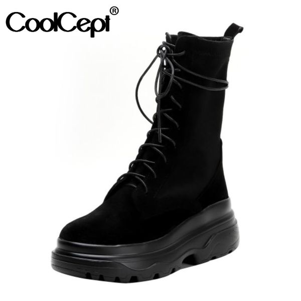 

coolcept женщины boots мода кроссплатформенного ремень толстое дно зимней обувь женщина теплой короткие загрузочной повседневная обувь разме, Black