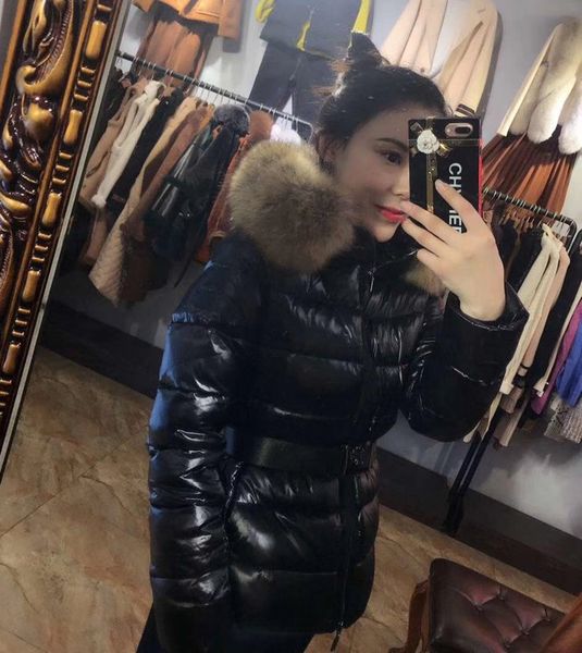 

fashion womens down jacket hood sashes british style 100% raccoon fur winter parkas white duck down coats black winter coat s