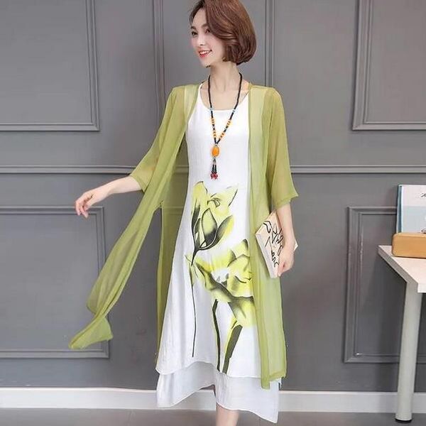 

2020 new summer dress sunscreen two pieces cotton linen women long dress vestidos robe elbise df406, Black;gray