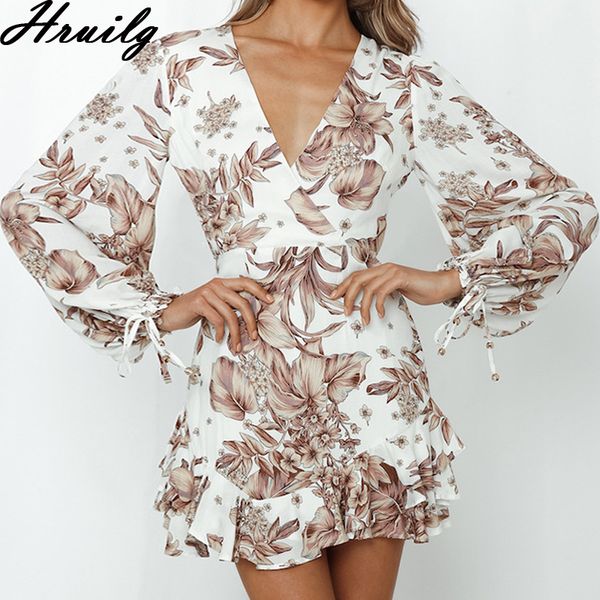 

casual dresses dress woman v neck backless floral print lacing up ruffles fashion a line autumn summer elegant long sleeve, Black;gray
