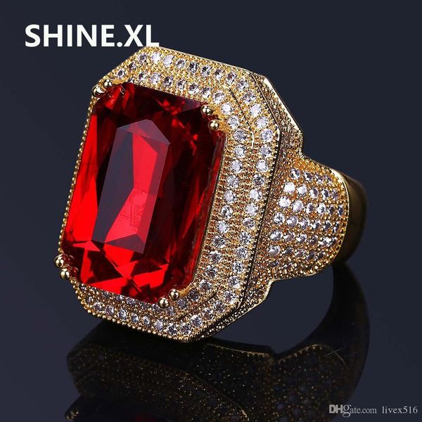 

Hip Hop New Design Square Cut Ruby Ring Real Gold Plated Jewelry for Women Fashion Engagement Wedding Ring
