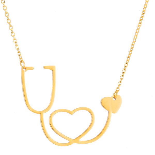 

womens love heart choker necklace stethoscope necklaces & pendants for women/girl dropshipping bijoux femme gift, Silver