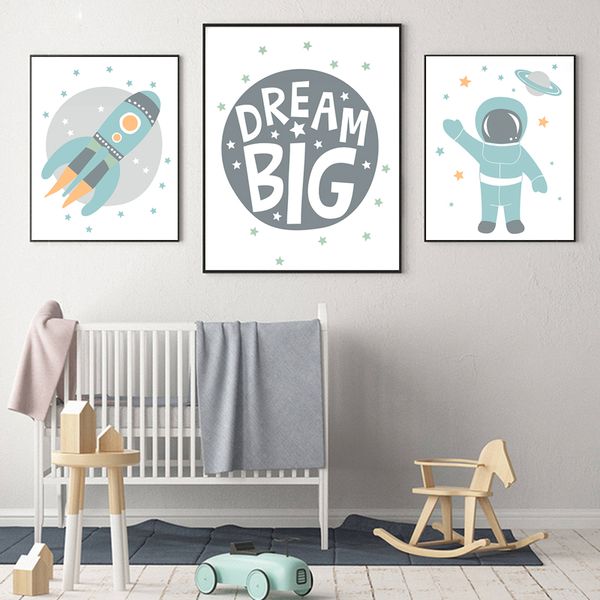 

paintings astronaut poster space rocket baby nursery wall art canvas scandinavian print painting kids room decorative picture