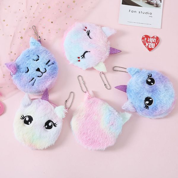 DHL Morbido Peluche Cartone Animato Unicorno Portamonete da Donna Mini Carino Ovale Cerniera Carta per Bambini Ragazza Cavo USB Portafoglio Chiave