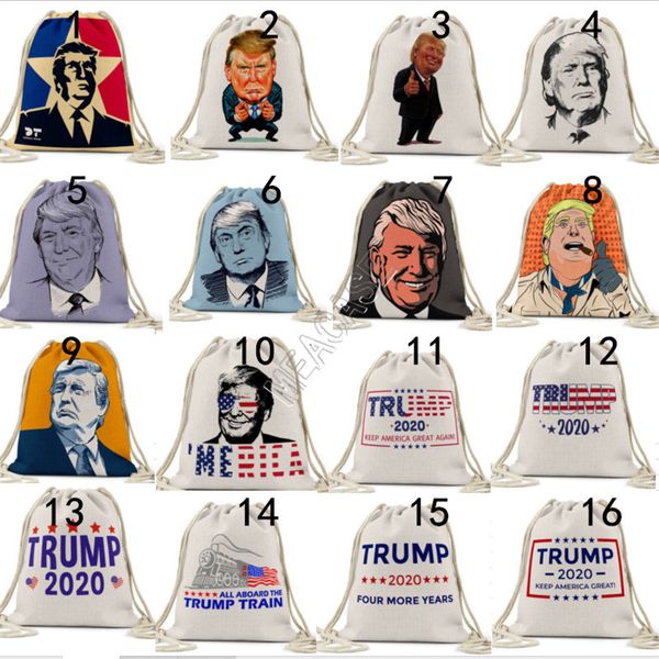 

2020 trump printed drawstring backpack travel sports linen backpacks jute sack children gifts storage bag candy bag purses boutique d81711, Black