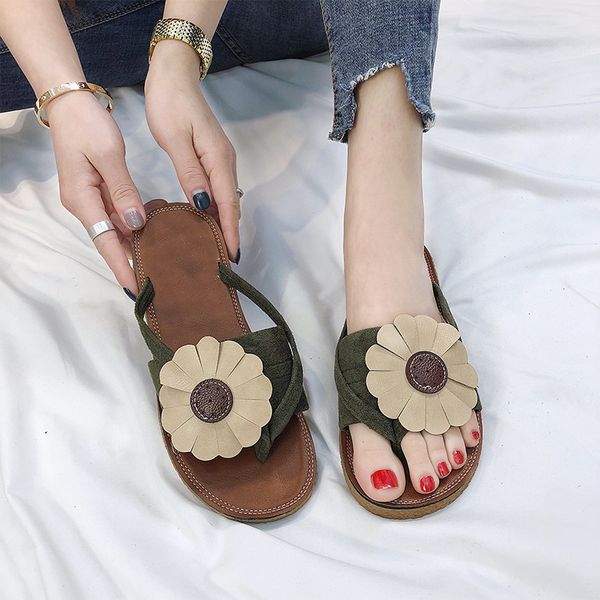 

2020 summer women flop woman flats ladies flower slippers flip open toe casual beach footwear comfortable shoes female fashion, Black