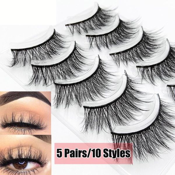 

5 pairs 3d thick false eyelashes wispies cross natural long mink eyelash extension handmade cruelty-lashes makeup beauty